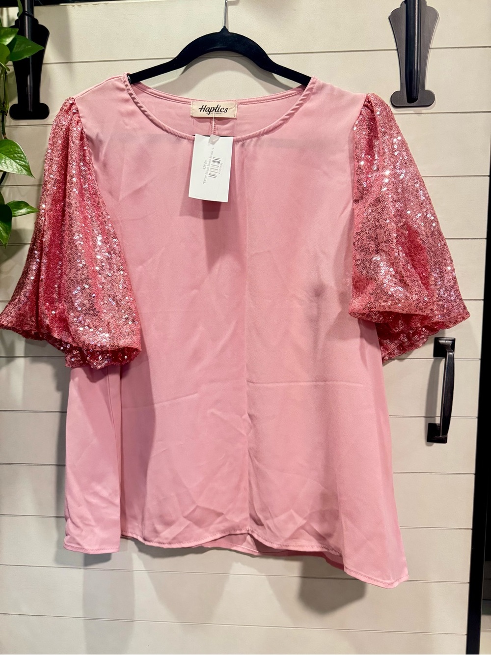 Haptics Pink Sequin Puff Sleeve Blouse - Picture 1 of 2
